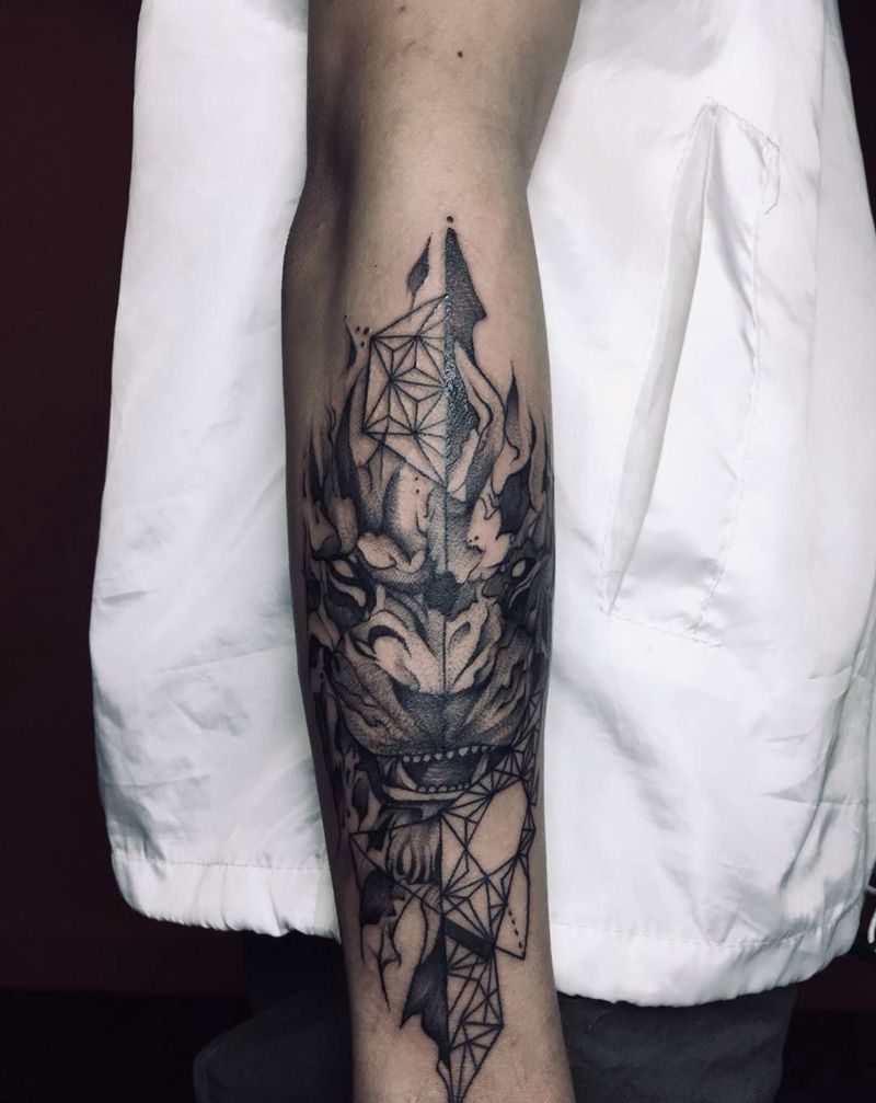 点线面狮子几何纹身图片