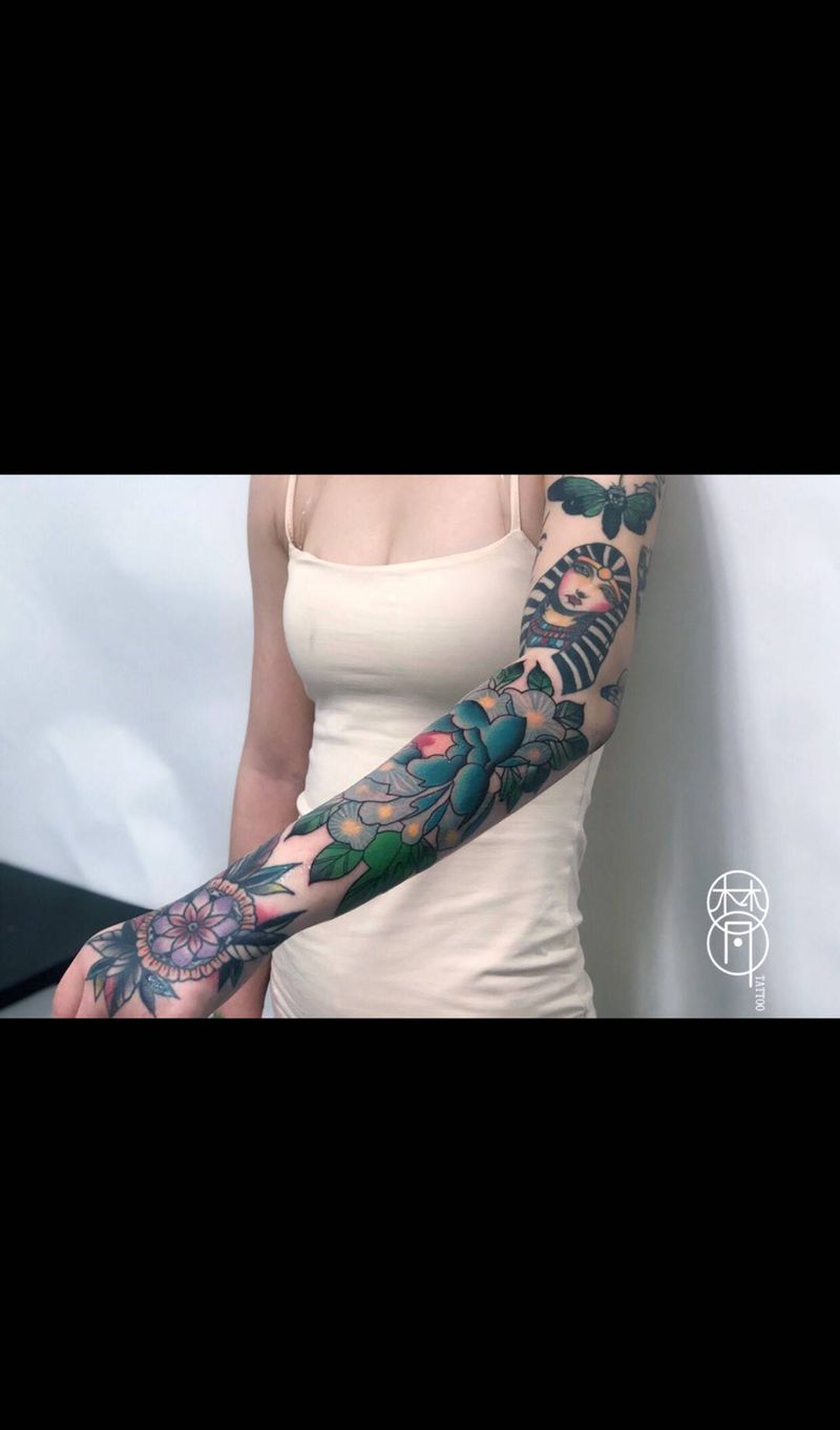 牡丹花纹身图片_手臂New School新传统原创手稿纹身图案