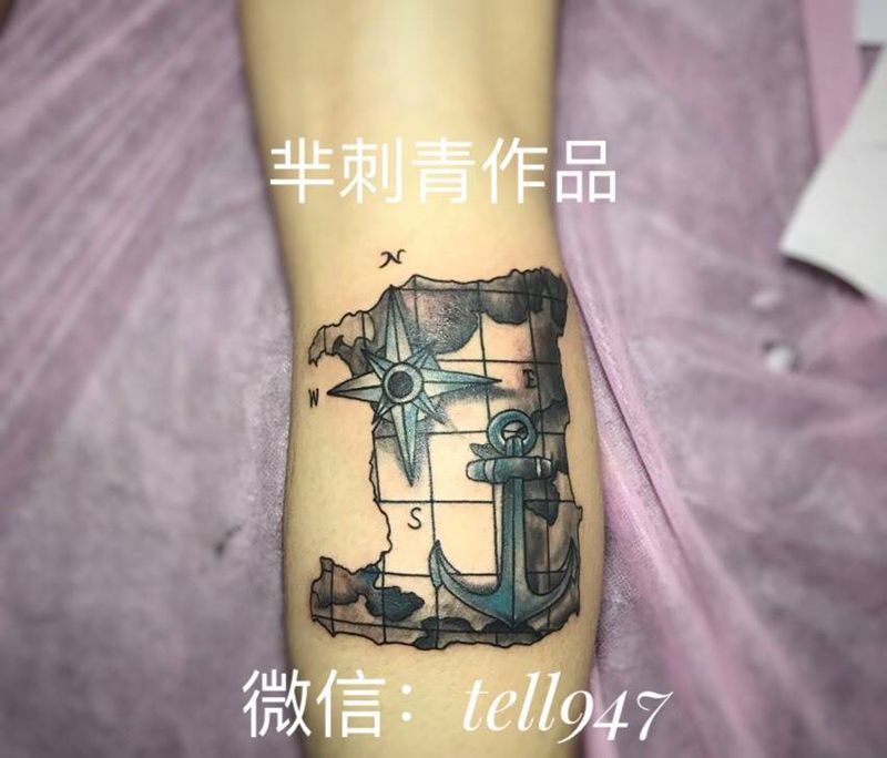 地图纹身图片_成品腿部手臂欧美静物纹身图案