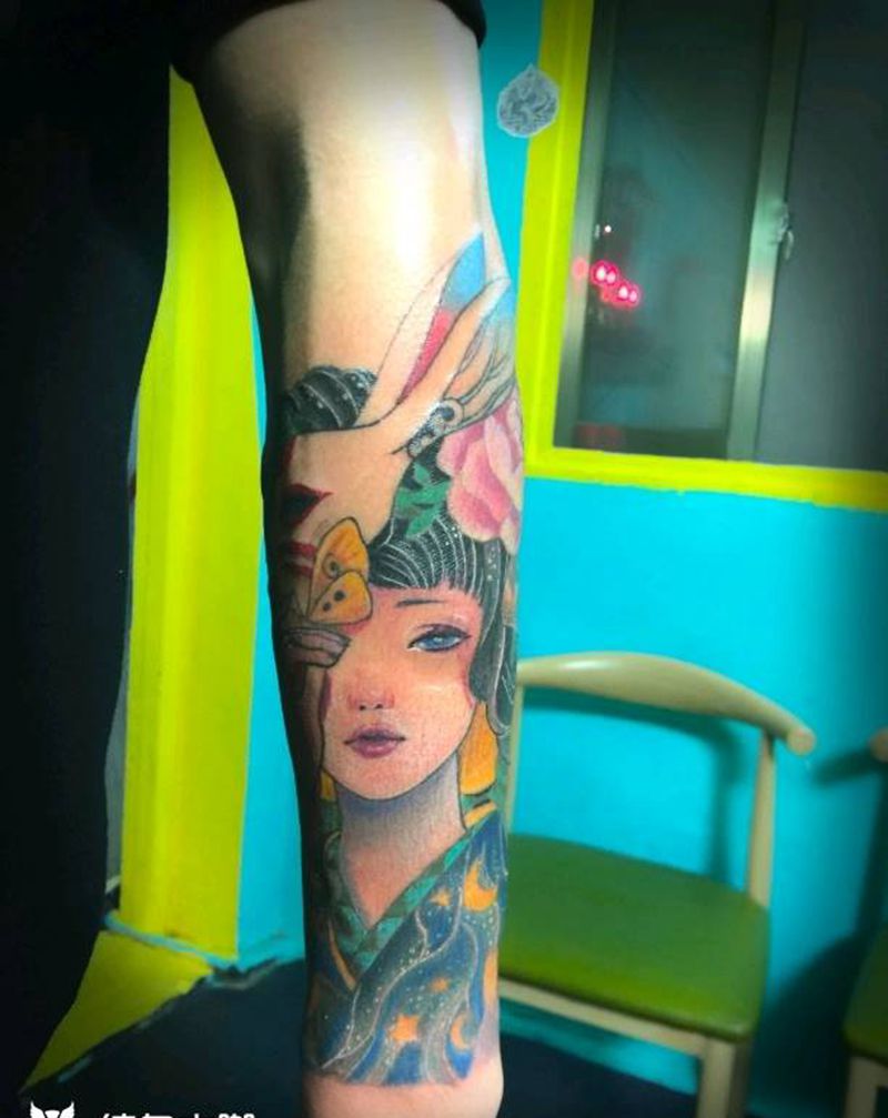 艺伎纹身图片_手部New School纹身图案