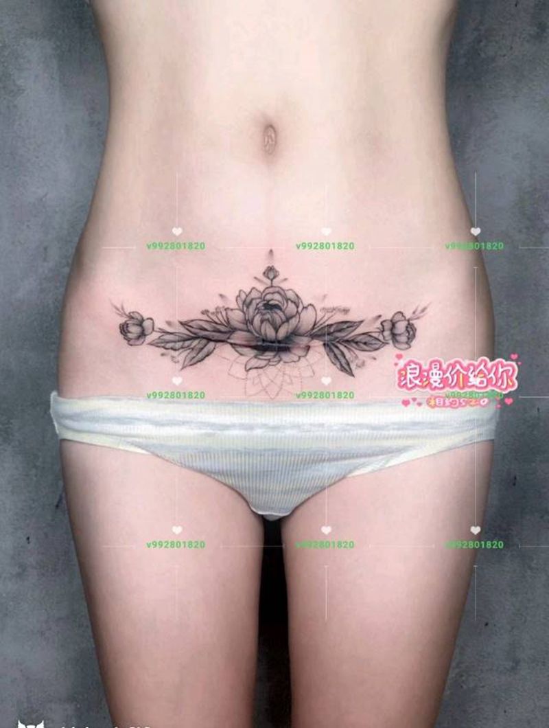 剖腹产遮盖纹身图片_腰部纹身图案