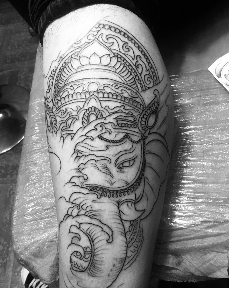 象神线条纹身图片