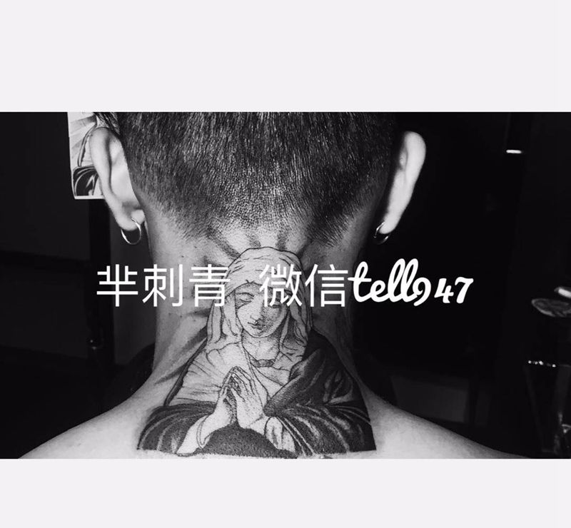 圣母玛利亚纹身图片_颈部成品欧美人物纹身图案