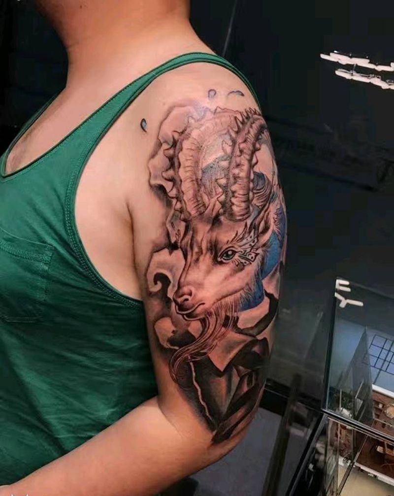 羊纹身图片_手臂清新写实动物原创成品纹身图案