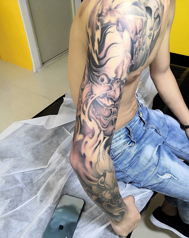 般若莲花纹身图片_手臂老传统纹身图案