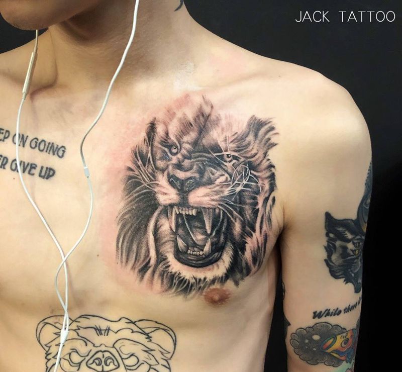 写实雄狮纹身图片