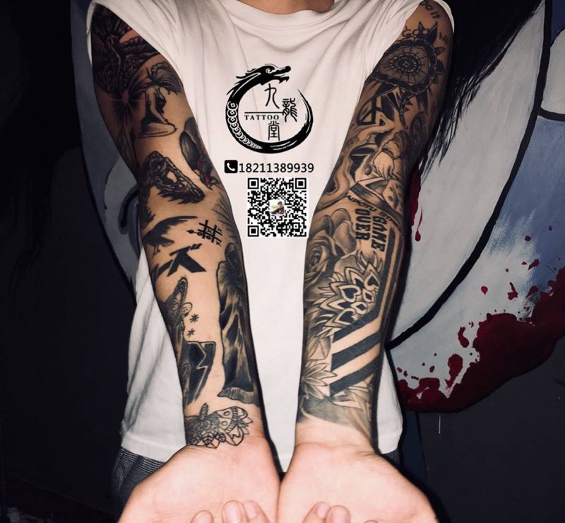 欧美拼接花臂纹身图片