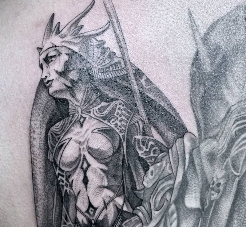 添加（光中之光）未完成作品纹身图片_背部欧美写实点刺纹身图案