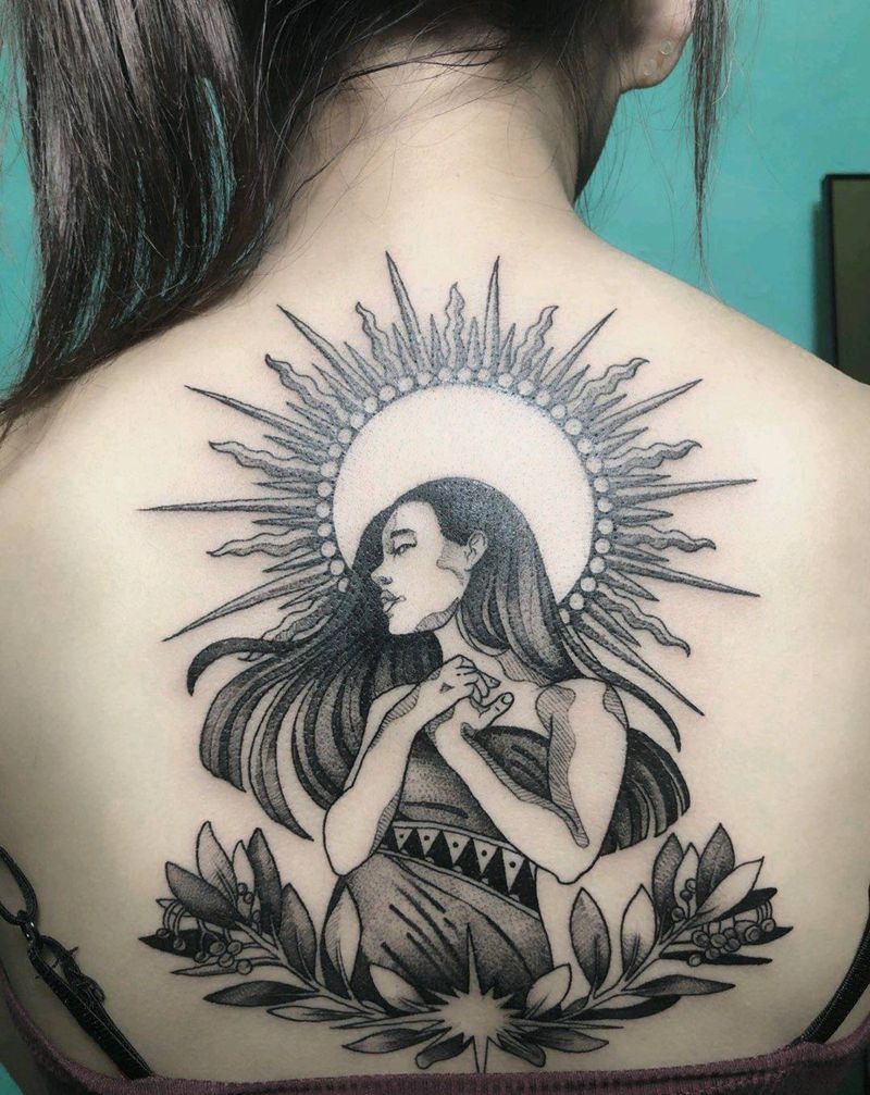 客带稿纹身图片_背部点刺人物纹身图案