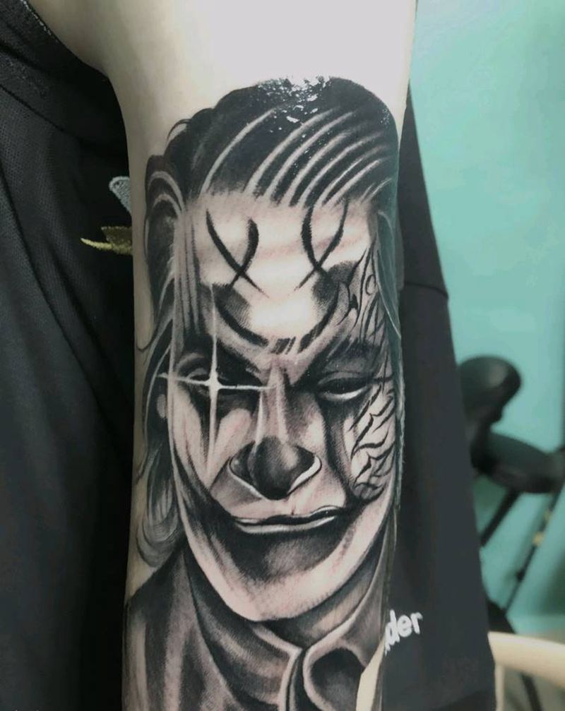 原创暗黑小丑纹身图片_手臂欧美写实小丑纹身图案