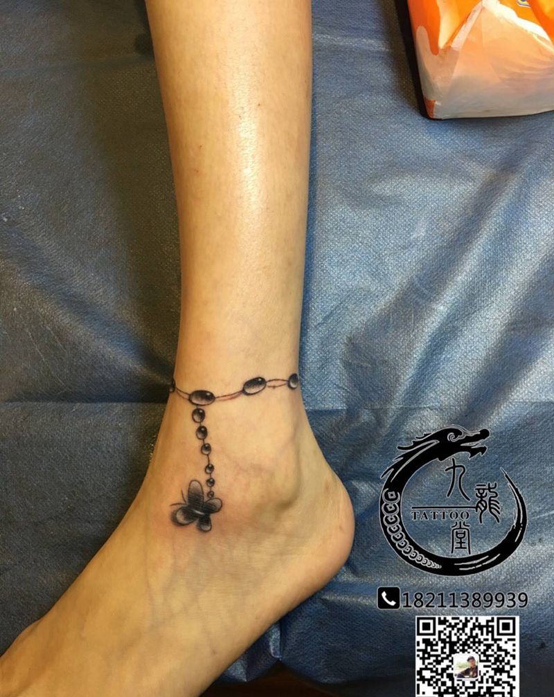脚链纹身图片