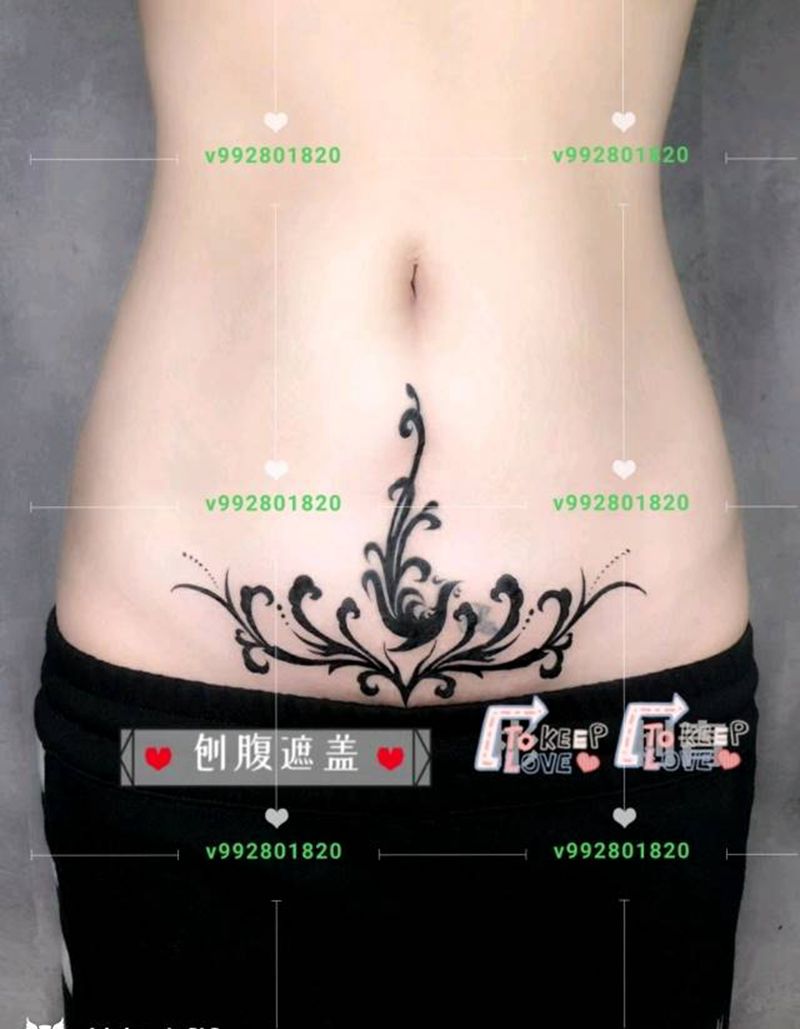 刨腹遮盖纹身图片_腰部纹身图案