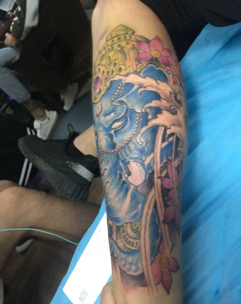 小腿象神纹身图片