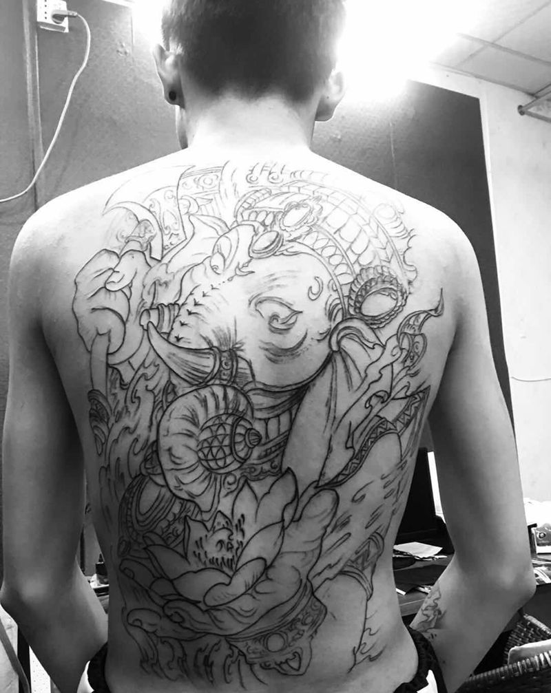 象神线条纹身图片