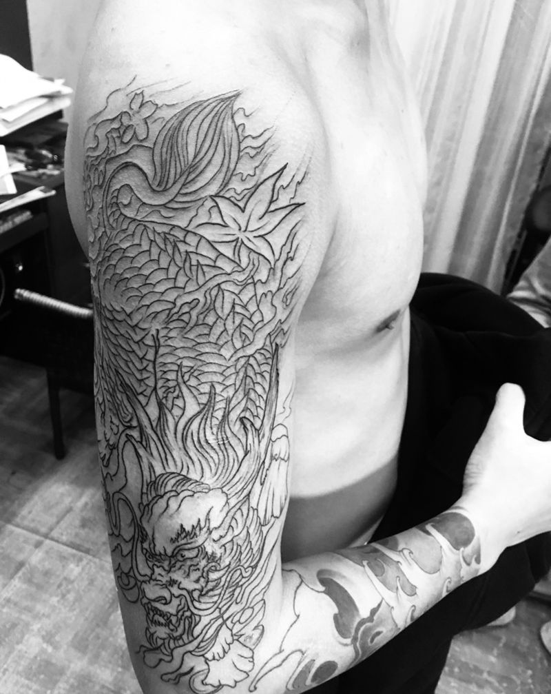 麒麟线条纹身图片