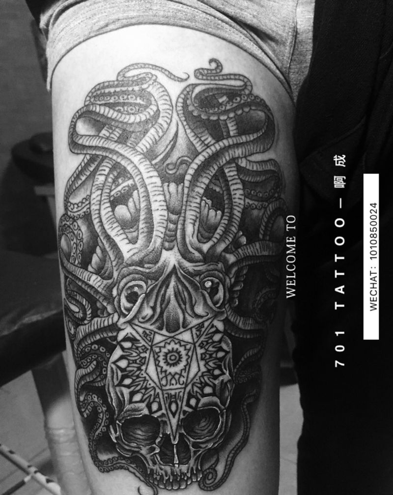 章鱼骷髅头纹身图片