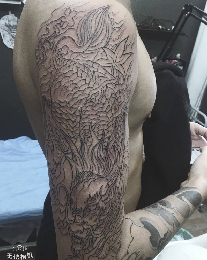 麒麟线条纹身图片