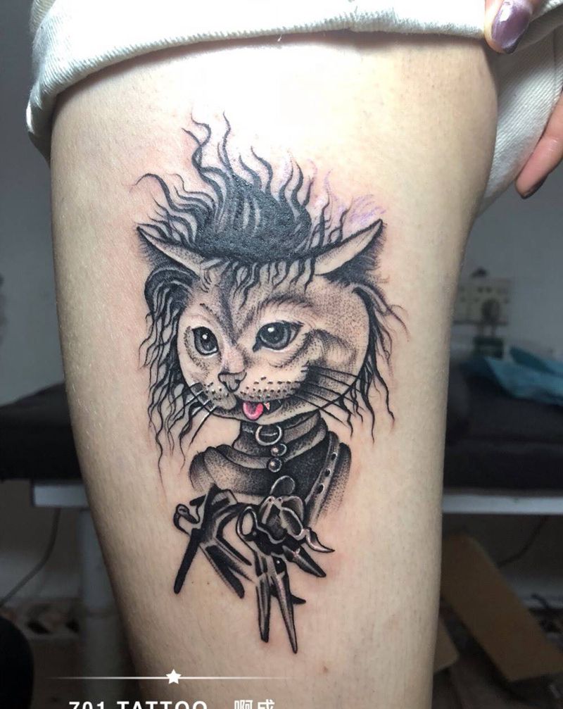 原创剪刀手猫纹身图片
