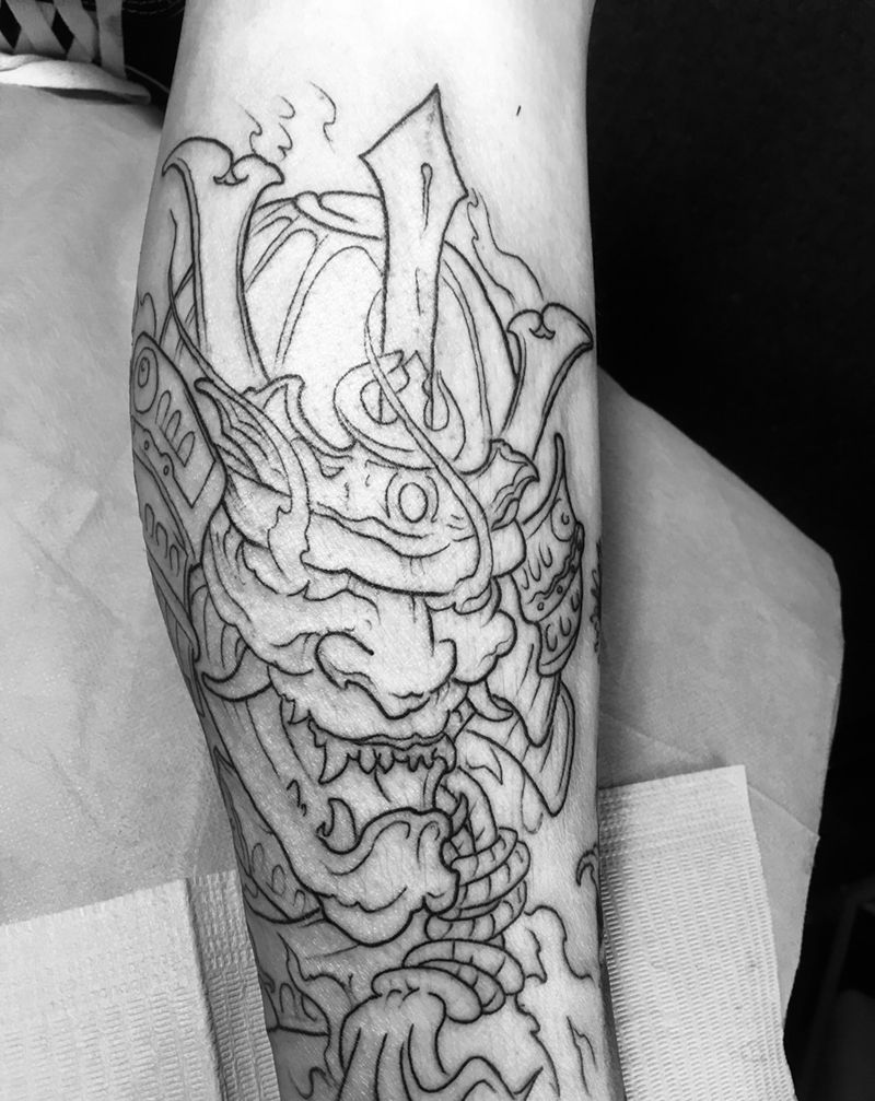 鬼武士，线条，纹身图片