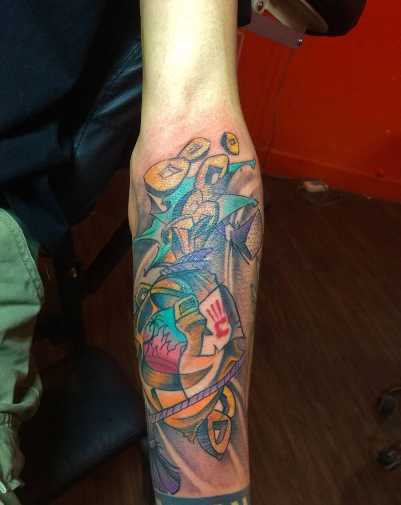 金钱袋遮盖纹身图片