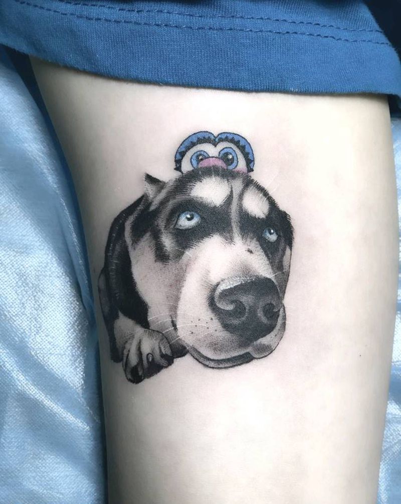 承载者家的二哈纹身图片_欧美写实新传统狗纹身图案