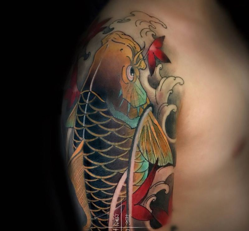 鱼 遮盖纹身图片