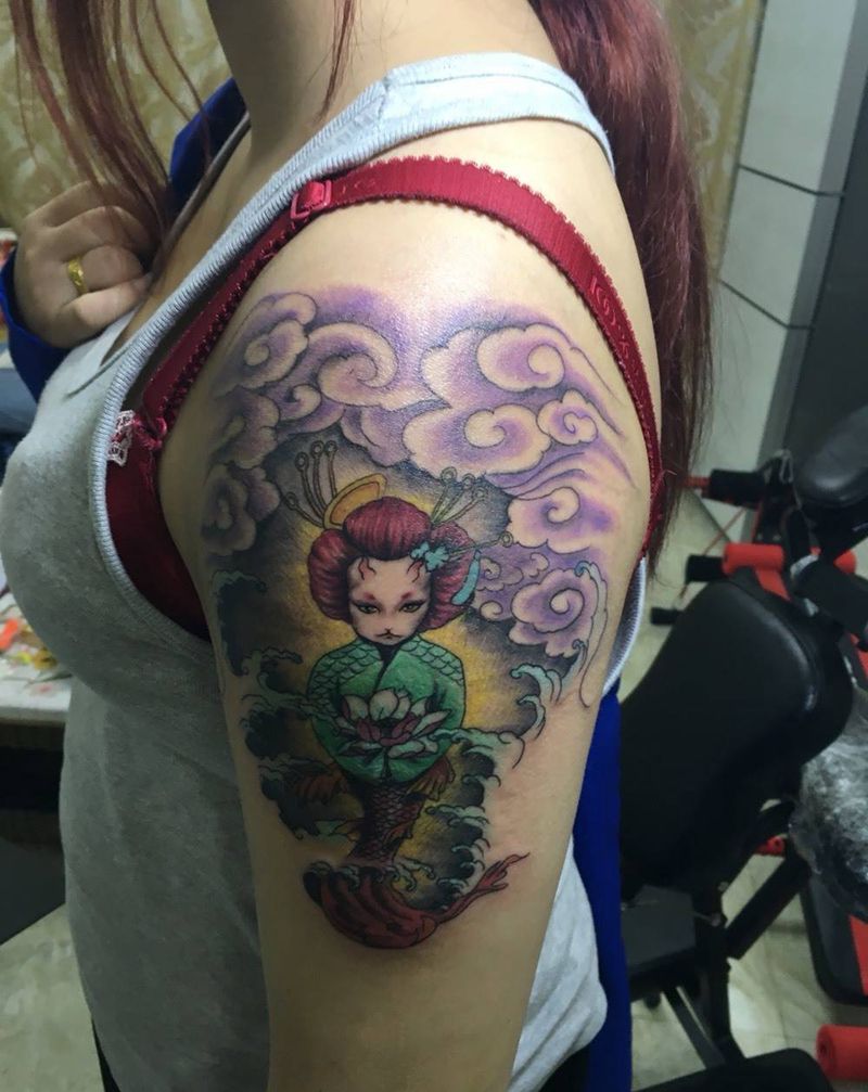 人鱼艺妓猫(为二维手稿)纹身图片