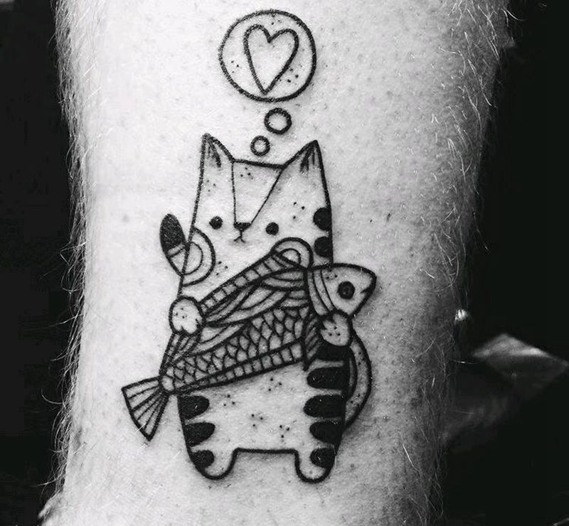 猫咪。纹身图片