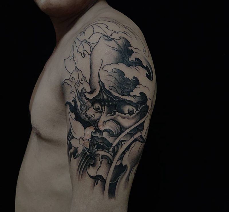 大臂般若纹身图片_手臂新传统般若纹身图案