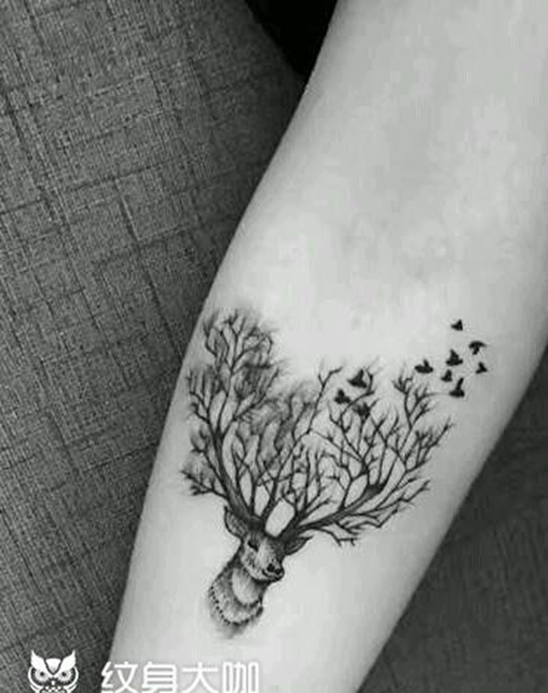 鹿头。纹身图片