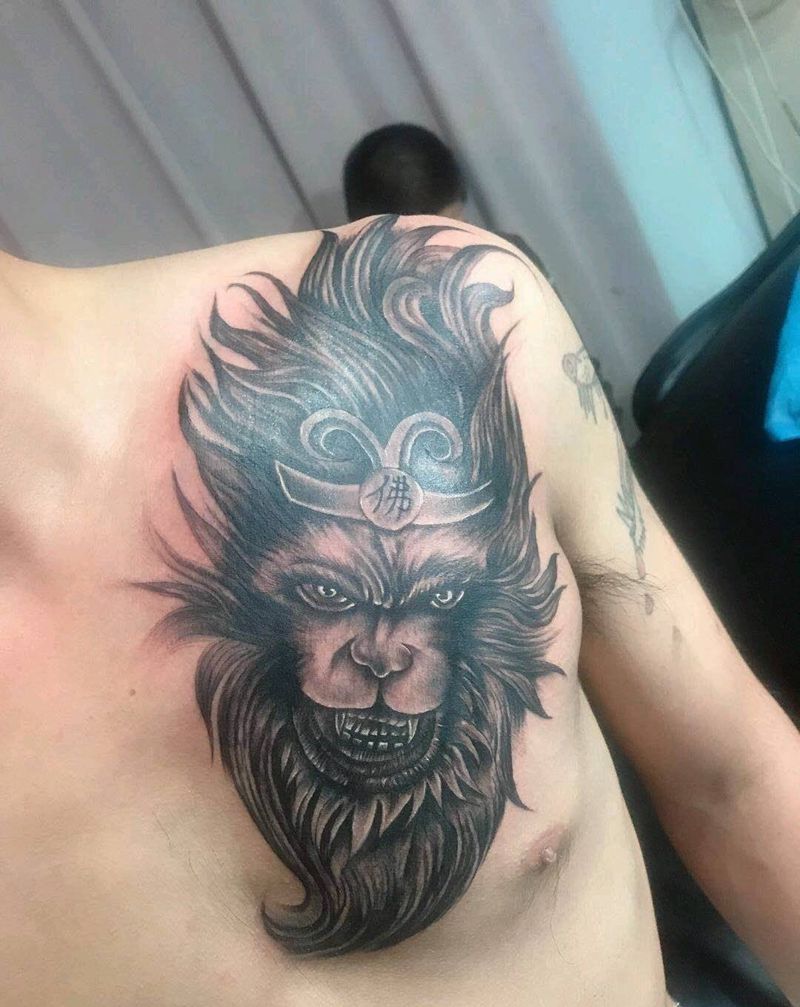 猴哥纹身图片_胸部纹身图案