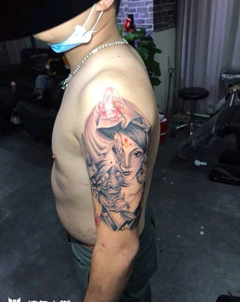 艺妓纹身图片_手臂新传统纹身图案