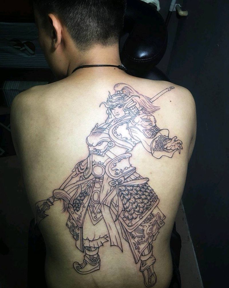 赵子龙线条。下次上色。纹身图片