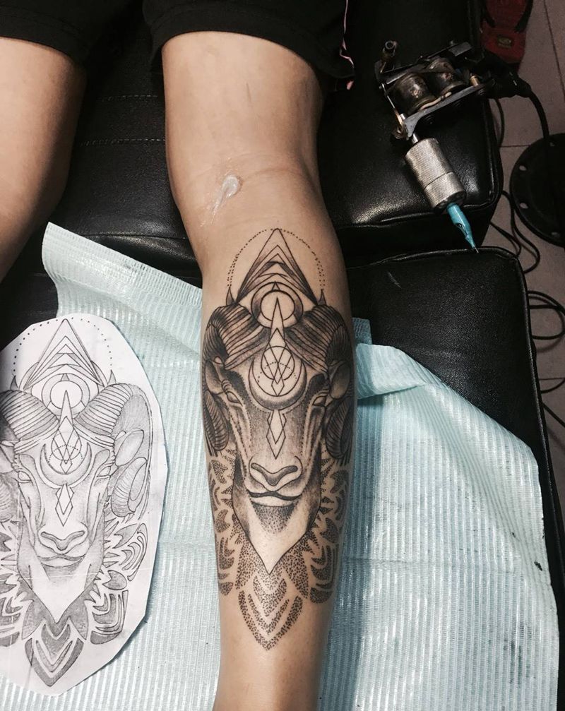 点刺羊头纹身图片