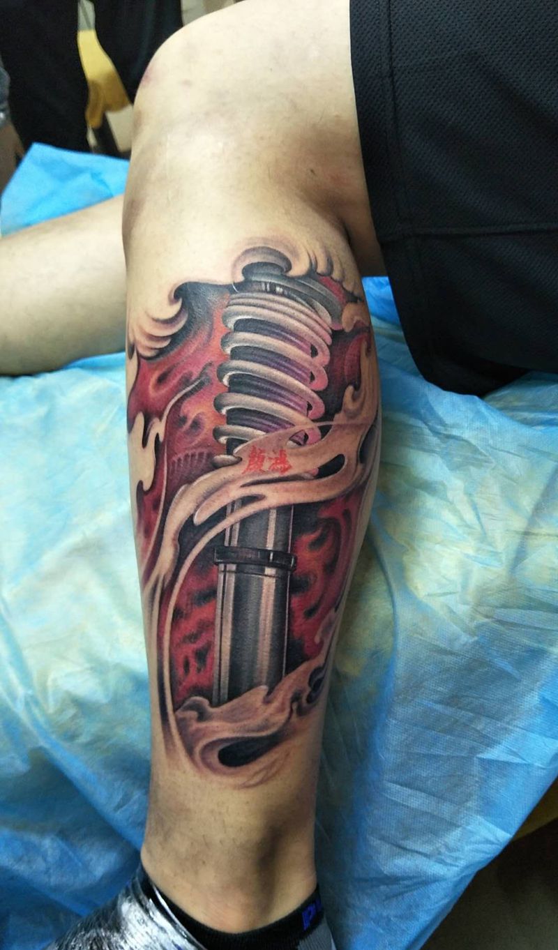机械腿纹身图片