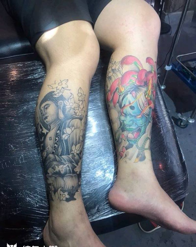 包小腿纹身纹身图片_腿部新传统纹身图案