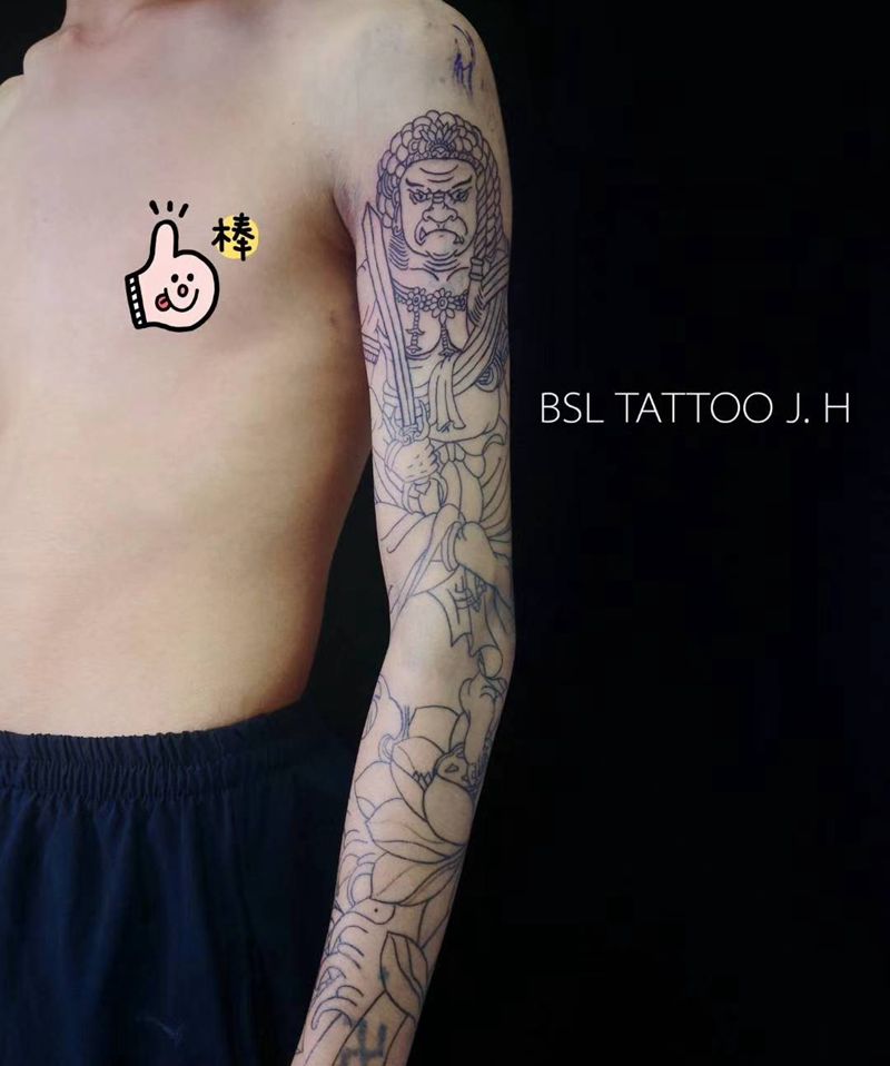 自带图：不動明王（未完成）纹身图片_手臂老传统纹身图案