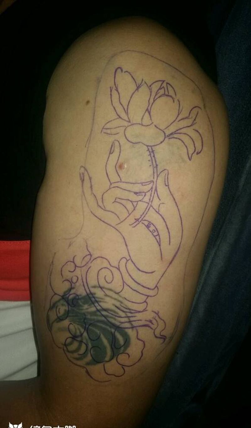 覆盖作品莲花手。纹身图片_手臂传统宗教纹身图案