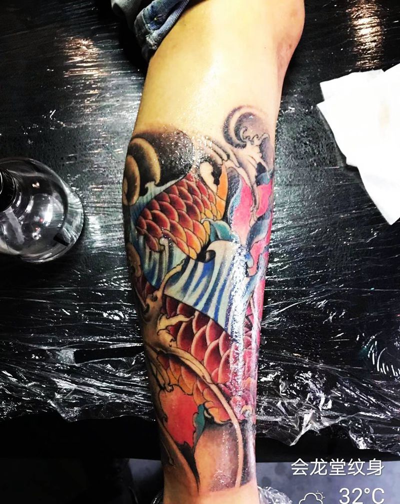 包小腿纹身图片_腿部新传统纹身图案
