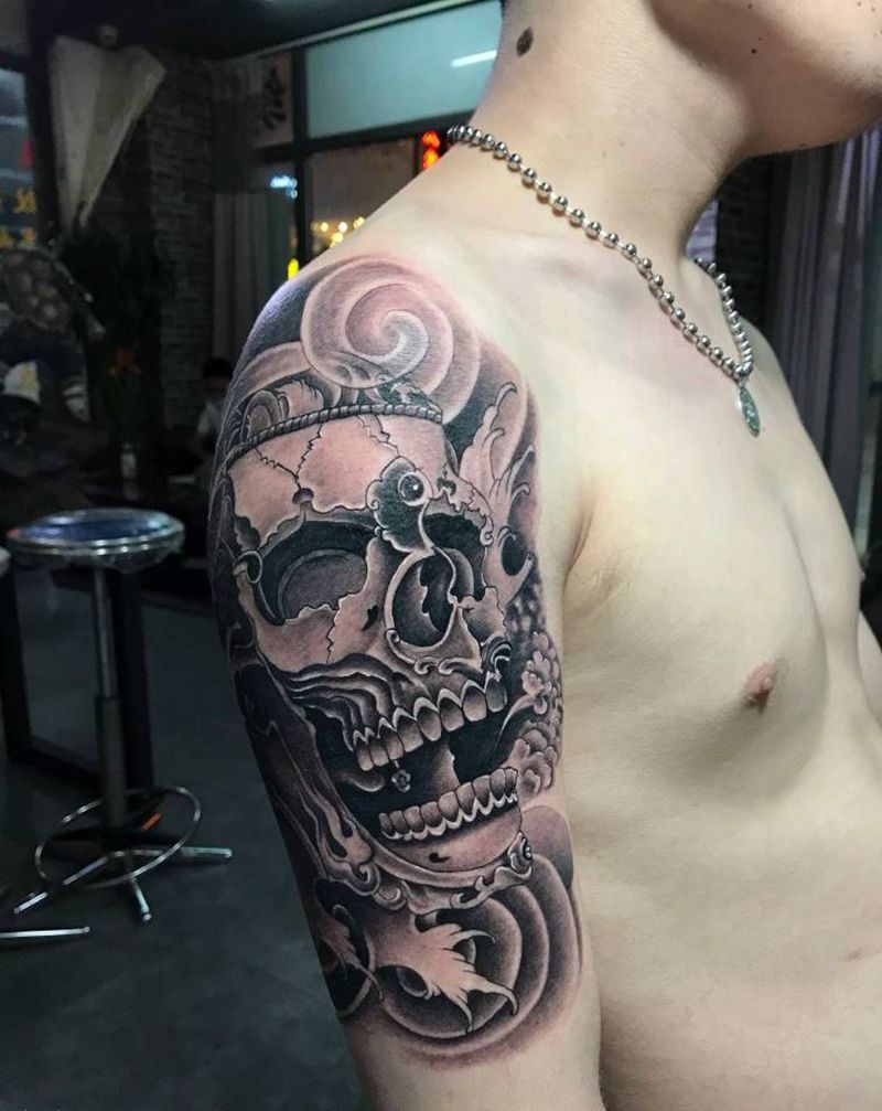 嘎巴拉纹身纹身图片_手臂新传统纹身图案