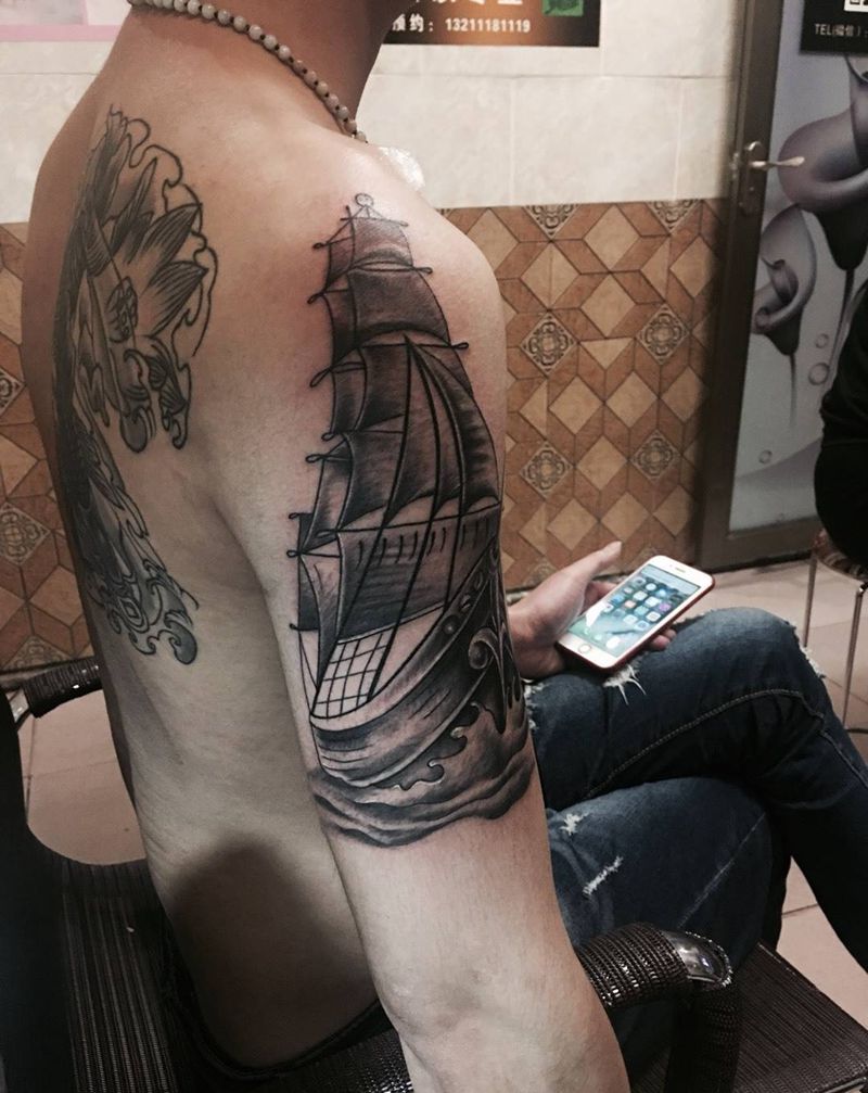 帆船纹身图片