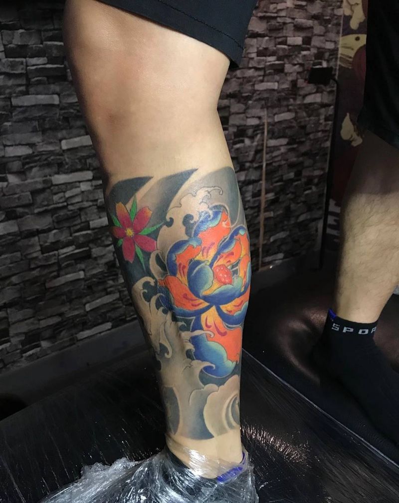 包小腿纹身图片_腿部新传统纹身图案