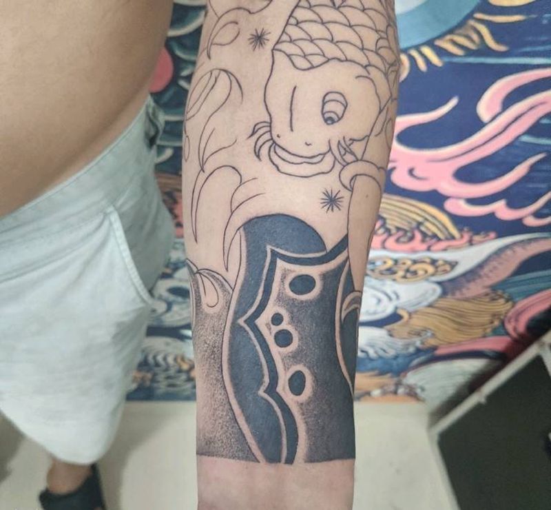 老传统鲤鱼遮盖纹身图片_手臂胸部老传统鲤鱼老传统日式纹身图案