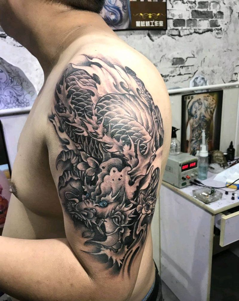 龙纹身图片_肩部新传统纹身图案
