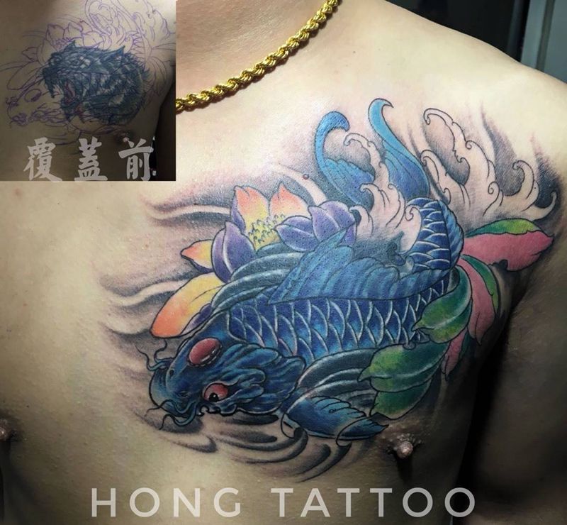 遮盖纹身——蓝鲤纹身图片