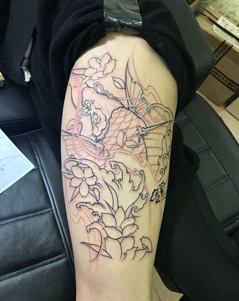 彩色大腿继续纹身图片