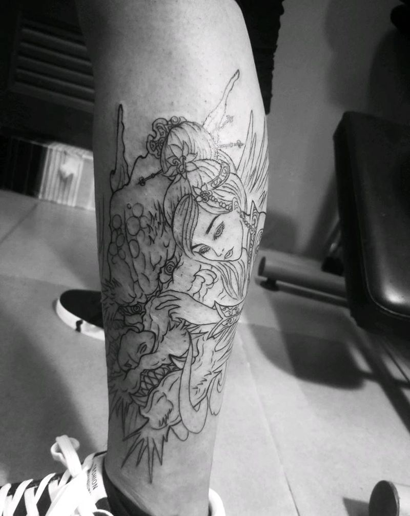 龙女线条完成。下次上色。纹身图片