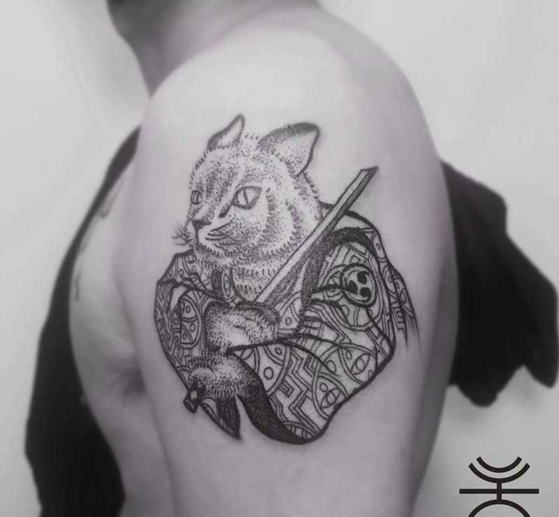 武士猫纹身图片