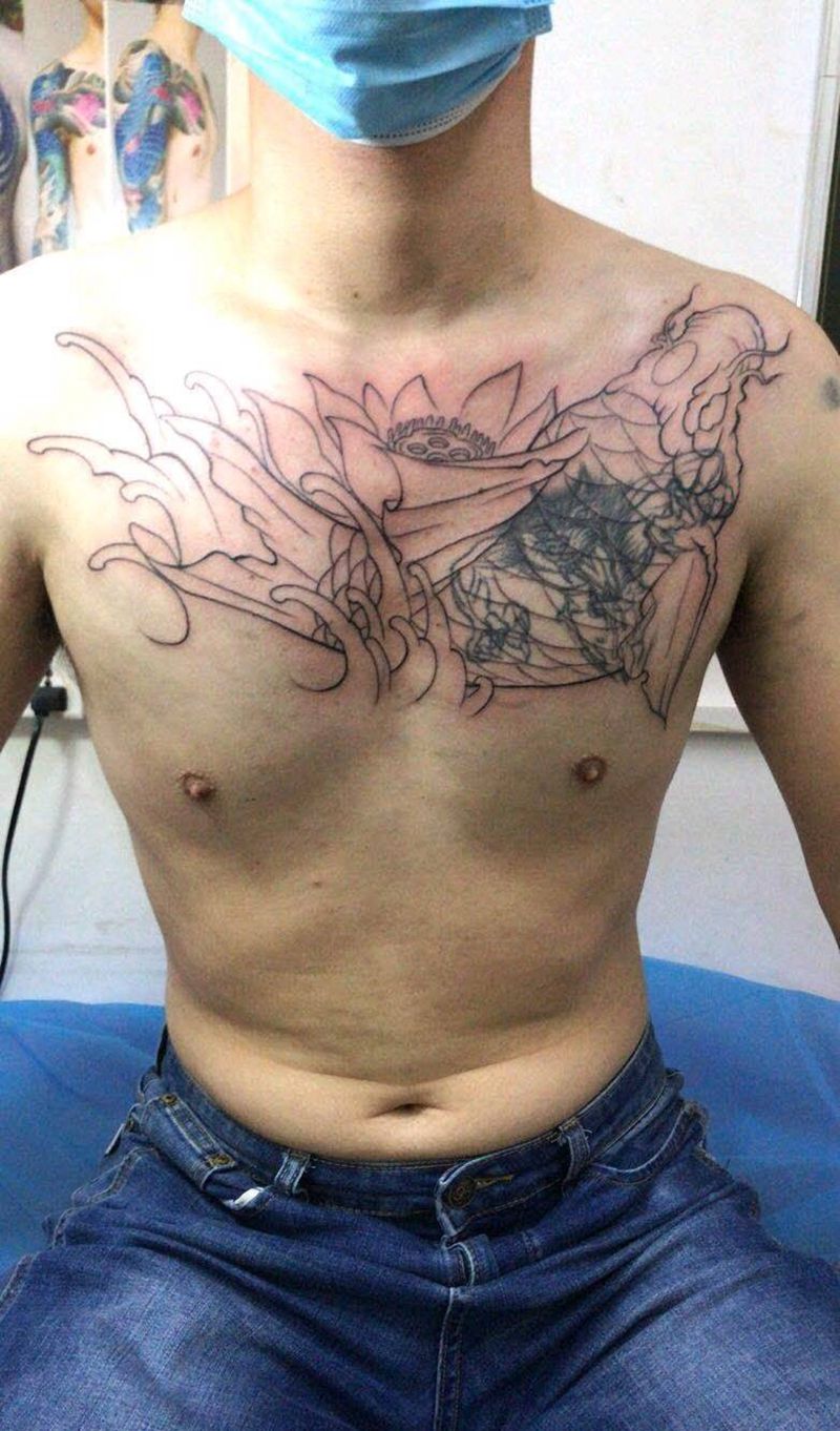 暴力遮盖纹身图片_胸部新传统纹身图案