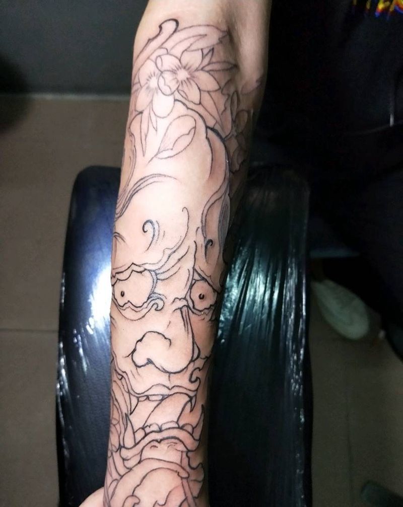 般诺。割线完成。下次上色。纹身图片